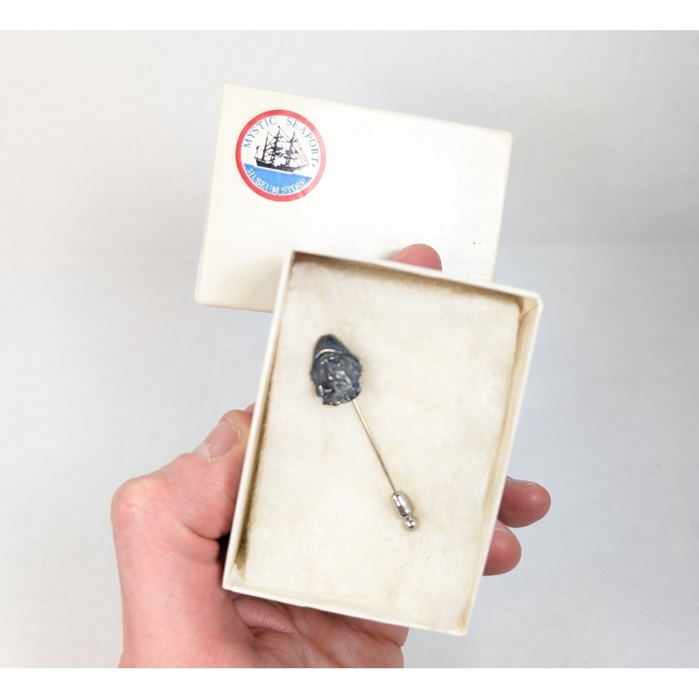Vintage Sterling Silver‎ Stick Pin Fisherman Head Mystic Seaport Museum